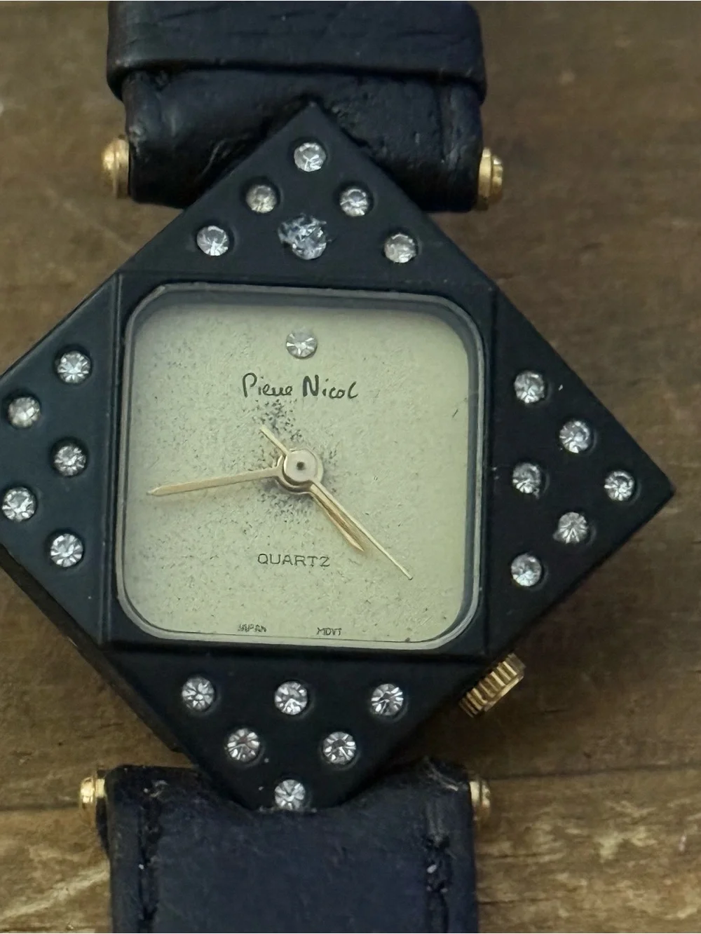 Vintage Pierre Nicol diamond shaped quartz leather watch